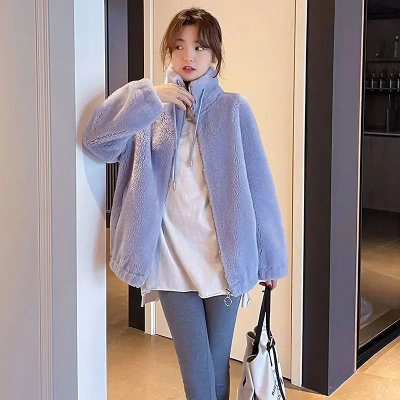 Jacket for Women Solid Color Fleeced Spring Autumn Clothing Promotion Coats Woman Korean Style New in Outerwears Harajuku Lined