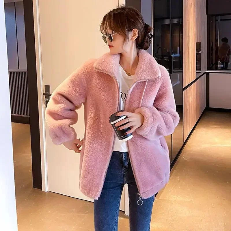 Jacket for Women Solid Color Fleeced Spring Autumn Clothing Promotion Coats Woman Korean Style New in Outerwears Harajuku Lined